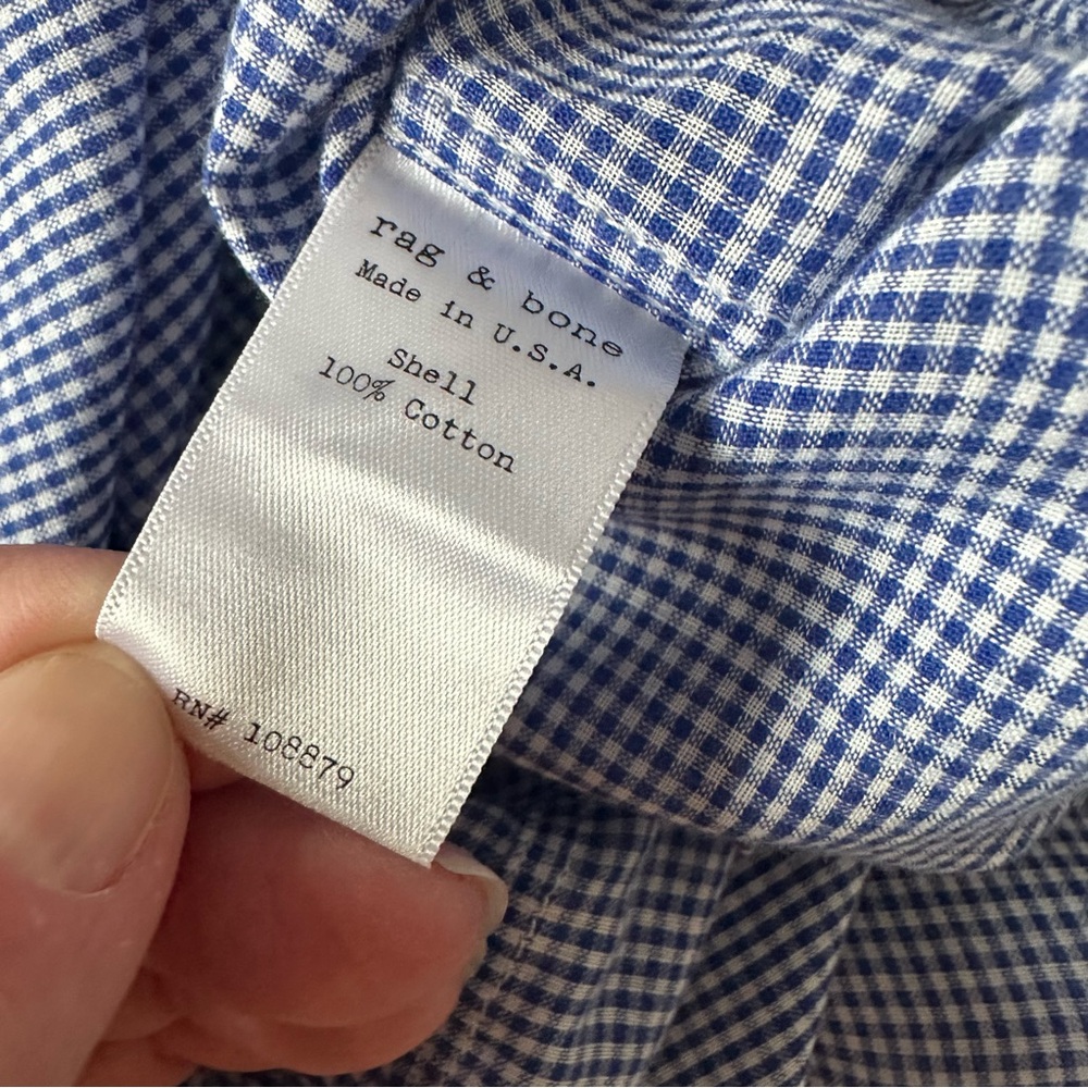 Rag & Bone Men's Botton Down Shirt Blue White Checkered Business Casual 16 - Picture 8 of 9